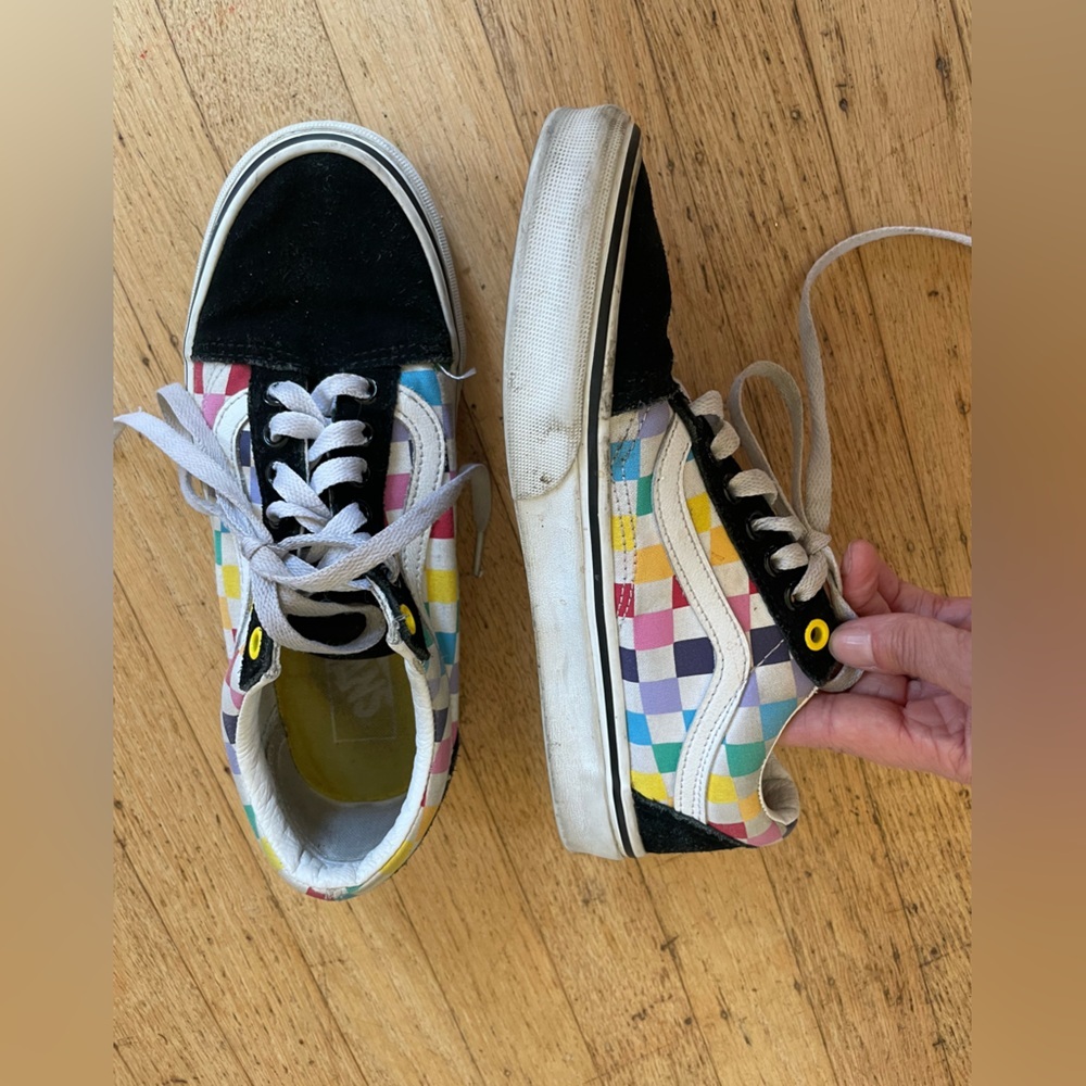 Rainbow check lace up vans with suede accents - Picture 2 of 9